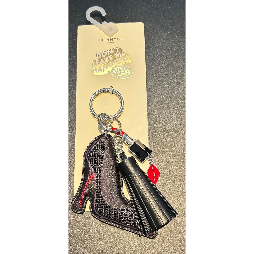Skinnydip London High Heel Lipstick Tassel Keychain Bag Charm Black Rhinestone